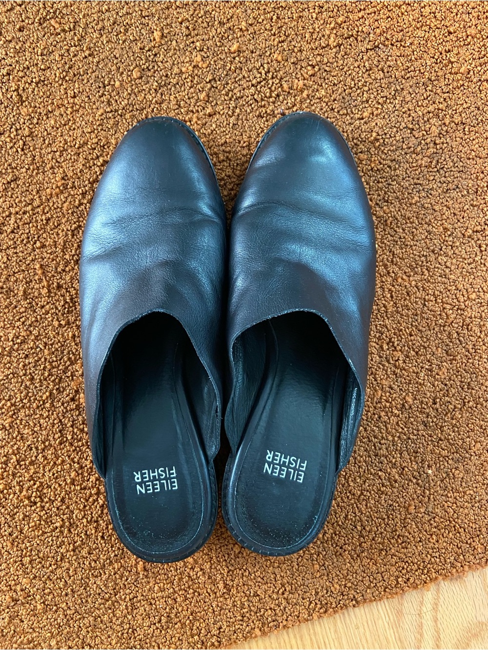 Eileen fisher black leather mule shoes
